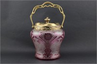 Baccarat (?) Cameo Glass Biscuit Barrel
