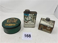 3 Maple Syrup and candy tins