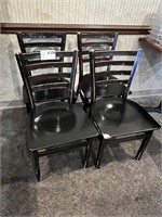 4 BLACK METAL FRAME WOOD SEAT LADDER BACK DINING