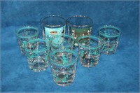 8 Cocktail Glasses w/ Blue Trim