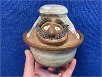 Pottery "face" covered bowl (handmade)