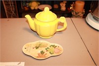 Old Yellow Tea Pot & Spoon Rest