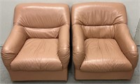 Pair Leather Swivel Arm Chairs