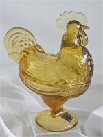 NICE VINTAGE AMBER ROOSTER CANDY DISH