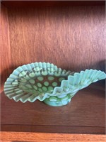 Fenton Green Opalescent Coin Dot Bowl