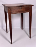 Pine bedside table, tapered legs, nailed drawers,