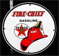 Porcelain 12in round Texaco Fire Chief sign