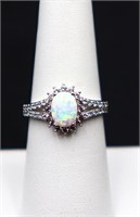 Sterling oval cut opal ring, lab grown