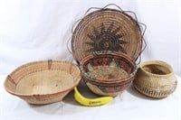 4 Vintage Woven Baskets