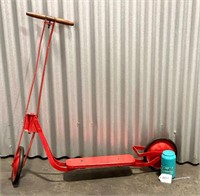 Vintage Red Metal Scooter Wood Handle
