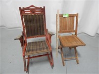2 Antique folding chairs; 1 is a rocker