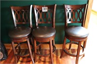(3) Wooden, Swivel Bar Stools with Cushioned