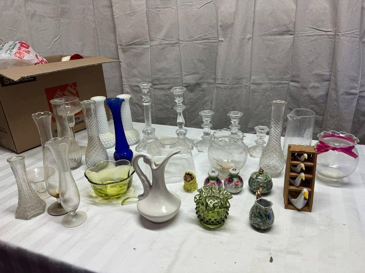 Misc Glassware and Candlestick Holders