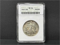 1943 Walking Liberty Half ANACS MS-64