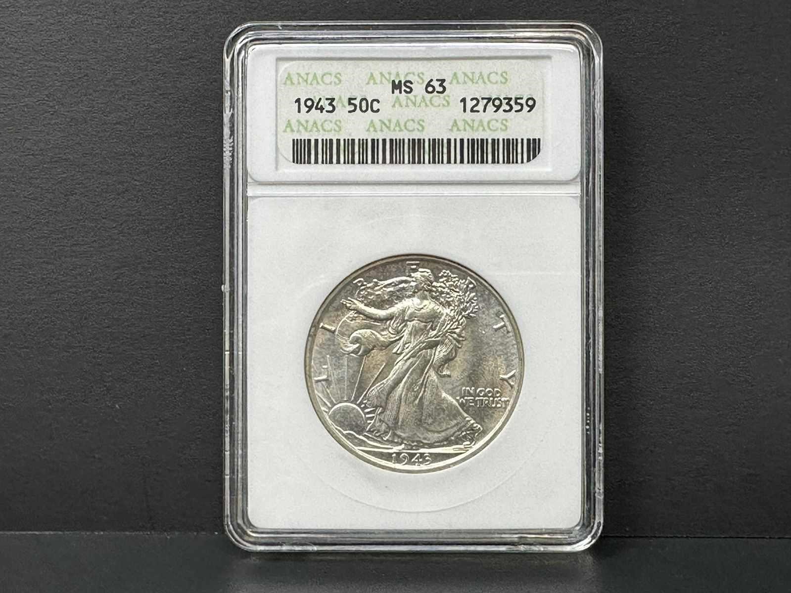 1943 Walking Liberty Half ANACS MS-63