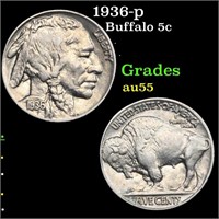 1936-p Buffalo 5c Grades Choice AU