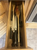 Drawer Of Cutting Knives& Wooden Stir Spoons
