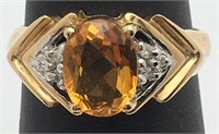 10k Gold, Diamond & Orange Stone Ring
