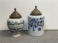 Williamsburg Restoration Delft Jars w/ Brass Lids