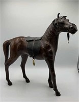 19" Leather Horse Statue-Brass Stirrup