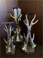 3 STAGGERED FAUX ANTLER CANDLESTICKS - 10.5 “ TO