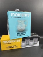 Moments Acrylic Confetti Pitcher & 4 Tumblers New