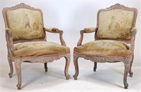 Pair of Antique French Armchairs w/ Needlepoint