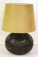Squatty Pierced Base Lamp with Suede