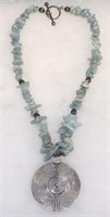 Aquamarine Stone Beads Sterling Spiral Pendant