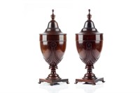 PAIR OF ADAM STYLE MAHOGANY URN-FORM CUTLERY BOXES