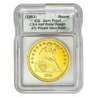 1861 Georgia 24K 1oz. Gold Half Dollar ICG GEM PF