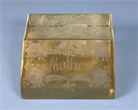 German Engraved Glass "Mother" Paperweight