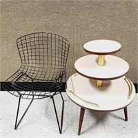 3 Tier MCM Table, Vintage H. Bertoia Style Chair