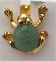 Gold Tone Frog Pin W Jade Stone
