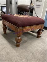 WOOD W/ CLOTH SEAT FOOTSTOOL, SOME TEARS IN CLOTH