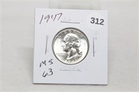 1947 MS63 Silver Washington Quarter