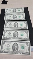 5- sequential 2 dollar bills