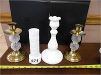 MILK GLASS ITEMS AND CANDLESTICKS
