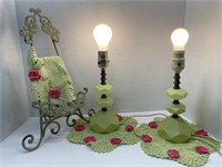 2 Art Deco Green Opaque Glass Lamps & More!