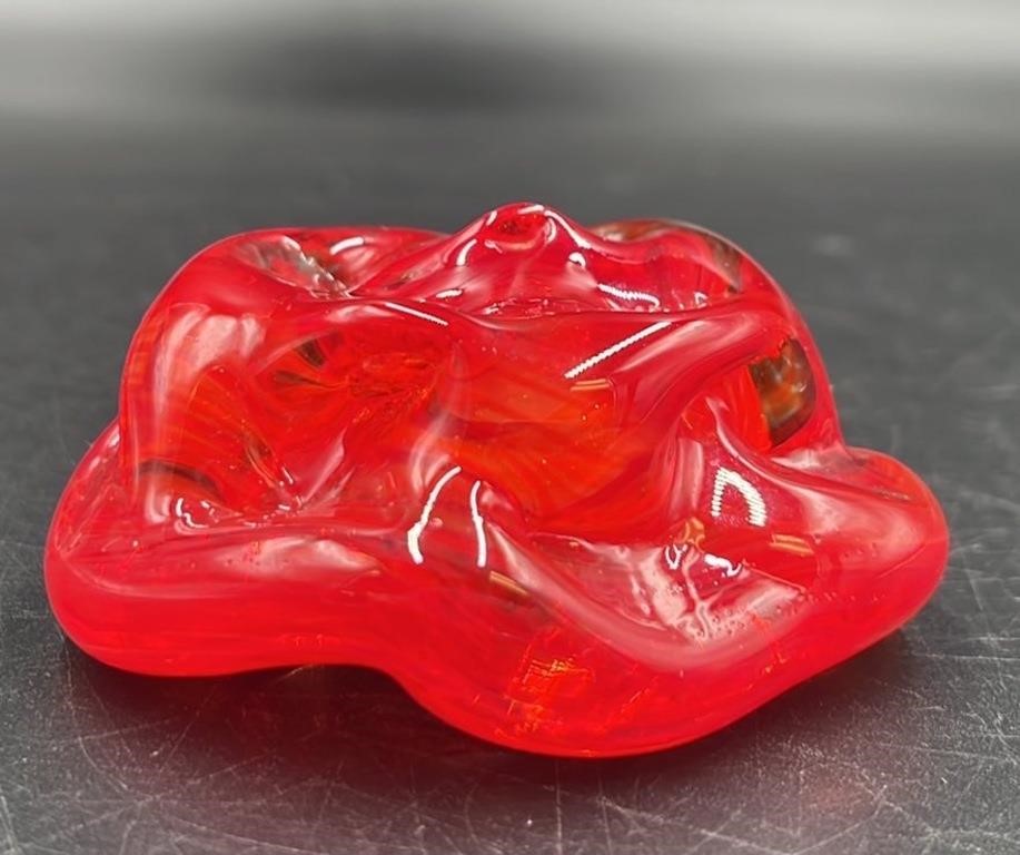 Signed Red Art Glass Paperweight By Chris Miller