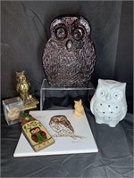 Vtg. Retro Owl Art Glass, Trivet, Burner & More
