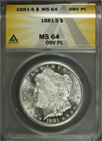 1881-S Morgan Dollar ANACS MS64 OBV. PL