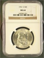 US Coins 1951-S Franklin Half Dollar MS64 NGC