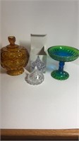 Glassware set Amber Blue Green Candy Dish Lead