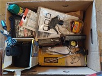box of hunting items, spot light and misc