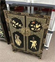 Asian black lacquer cabinet w/hardstone inlay