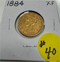 1884 $5 GOLD Liberty - XF