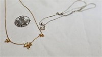 2 LADIES NECKLACES & 1 MAPLE LEAF BROOCH