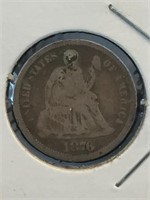 1876 Seated Liberty Dime Silver