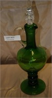 GREEN GLASS DECANTER W/CRYSTAL STOPPER